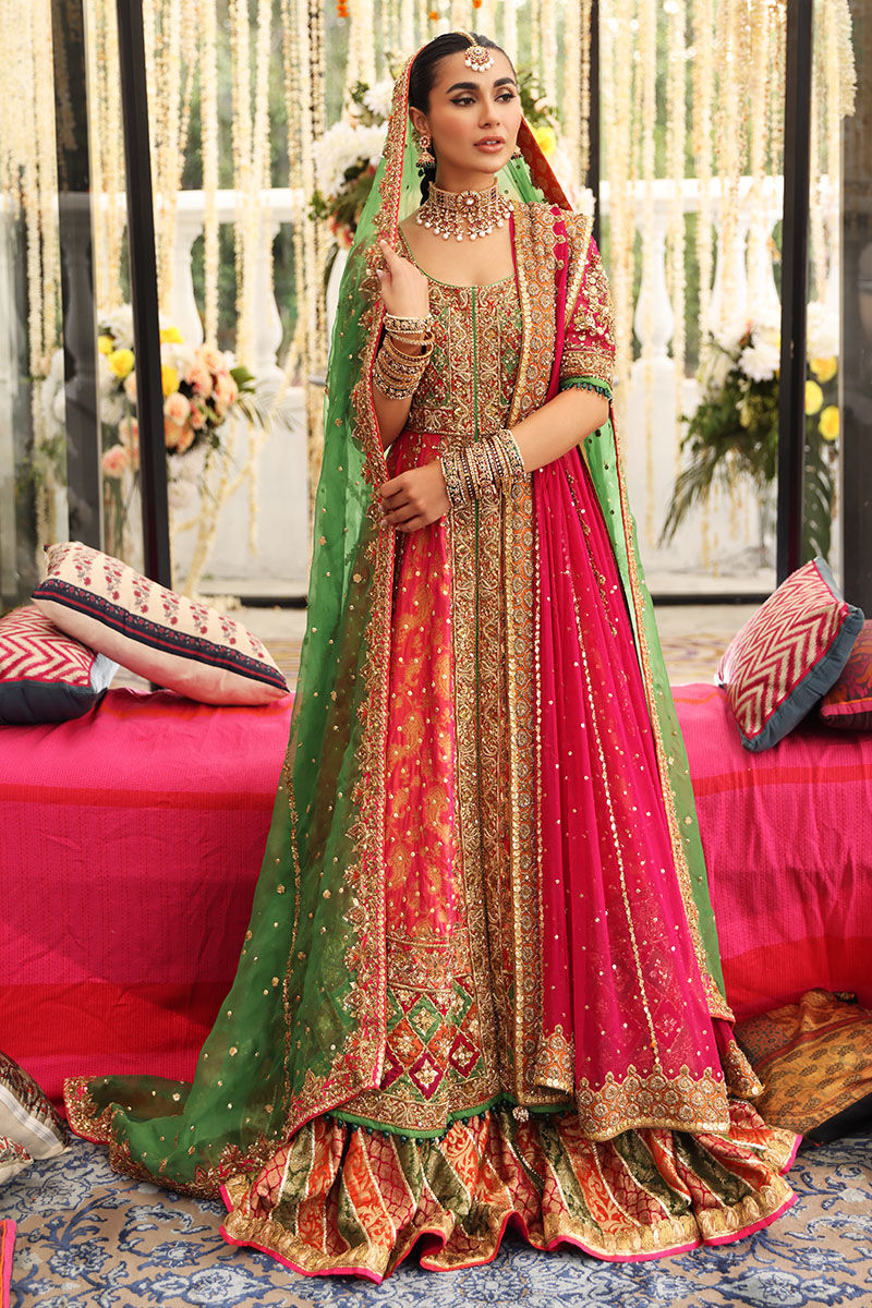 Coral Chatta Patti Jamawar Pishwas (3-Piece) - Image 1