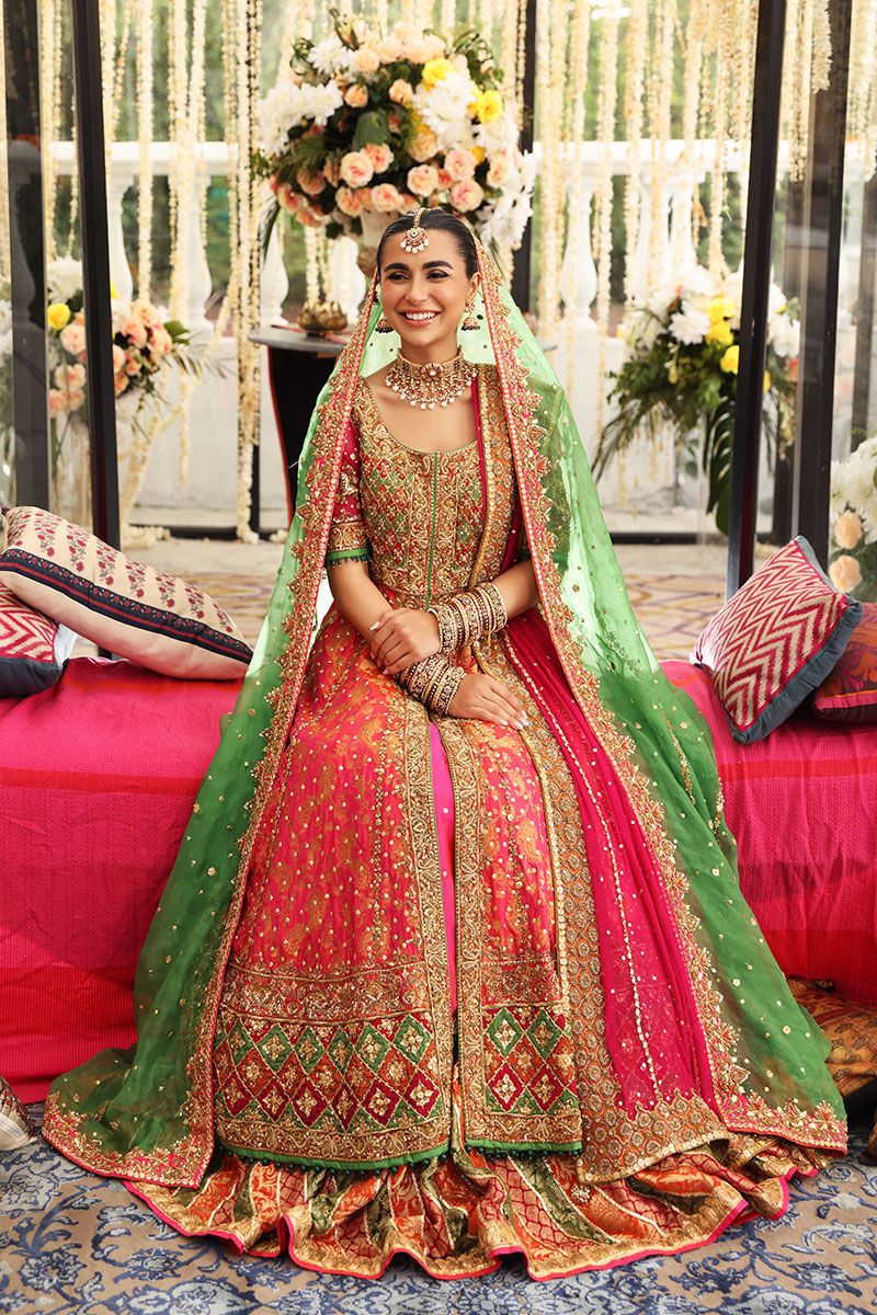 Coral Chatta Patti Jamawar Pishwas (3-Piece) - Image 10