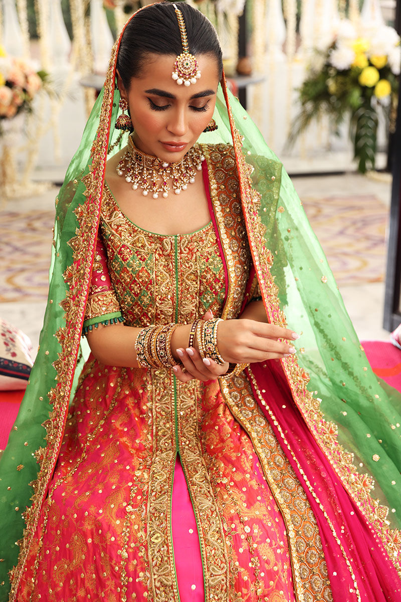 Coral Chatta Patti Jamawar Pishwas (3-Piece) - Image 11