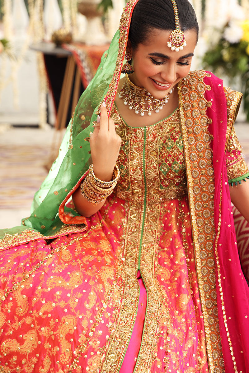 Coral Chatta Patti Jamawar Pishwas (3-Piece) - Image 13