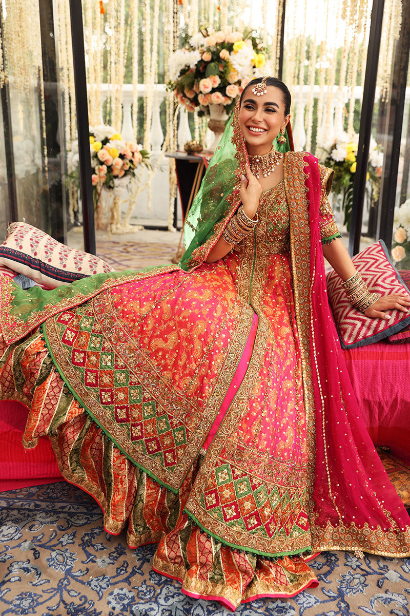 Coral Chatta Patti Jamawar Pishwas (3-Piece) - Image 14