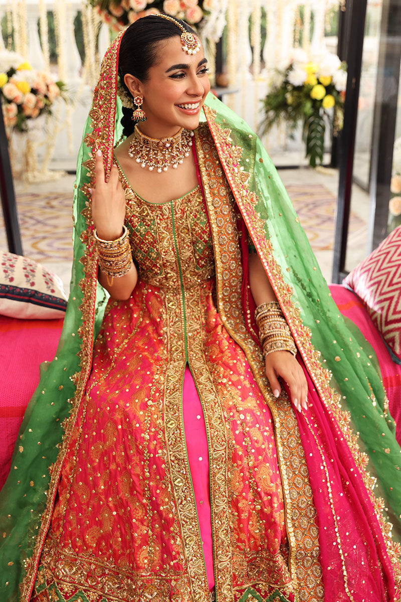 Coral Chatta Patti Jamawar Pishwas (3-Piece) - Image 4