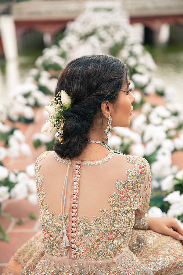 Indian Blush Pink Embroidered Net Pishwas Dress (3-Piece) - Image 4