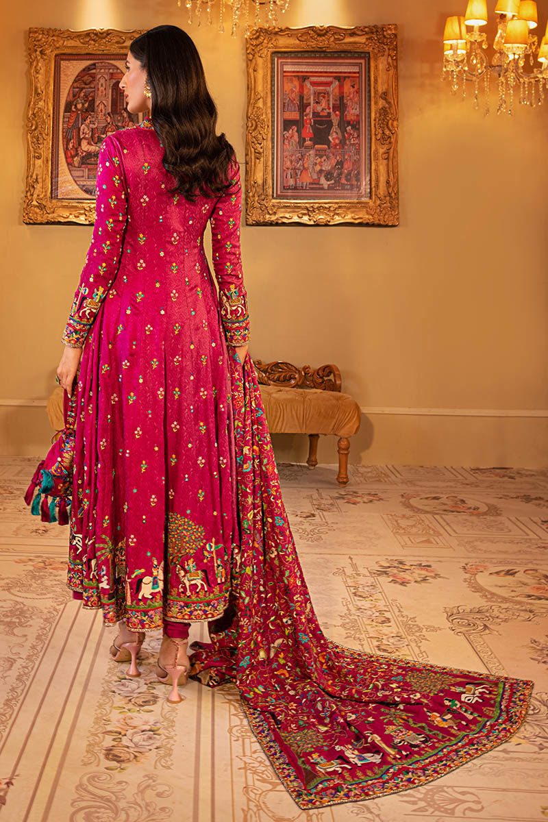Pakistani Magenta Kashmiri Embroidered Self Jamawar Pishwas (3-Piece) - Image 3