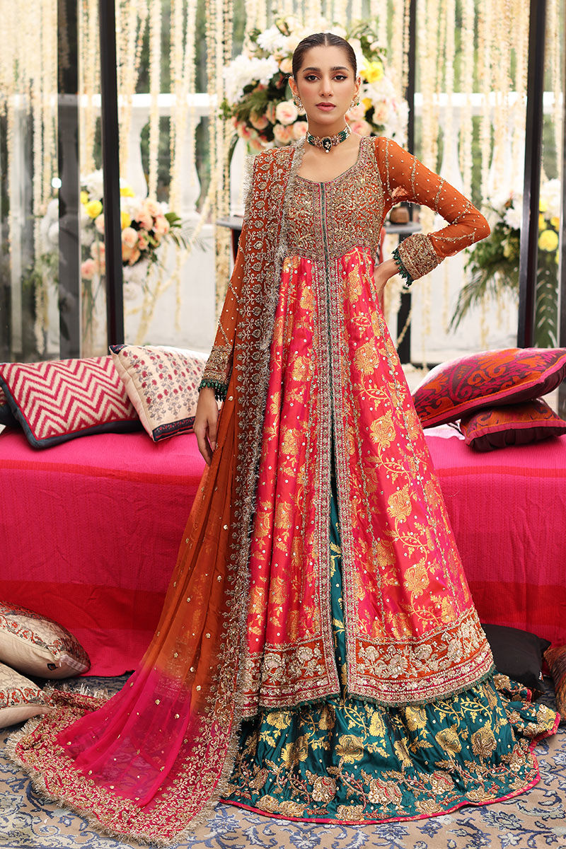 Pink Embroidered Jamawar Pishwas Dress (3-Piece) - Image 1