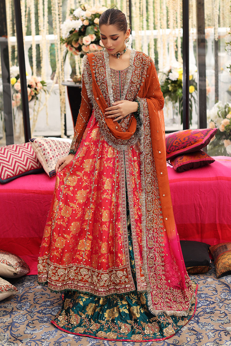 Pink Embroidered Jamawar Pishwas Dress (3-Piece) - Image 2