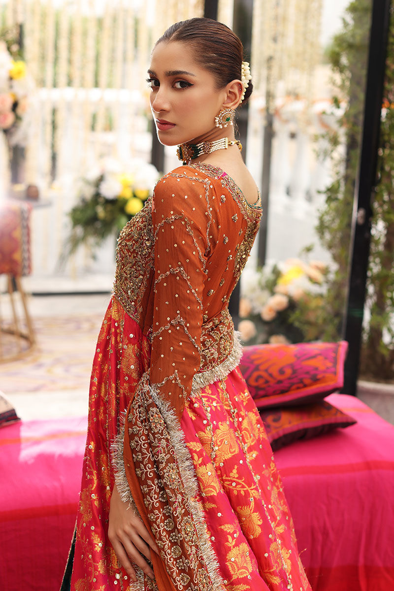 Pink Embroidered Jamawar Pishwas Dress (3-Piece) - Image 4