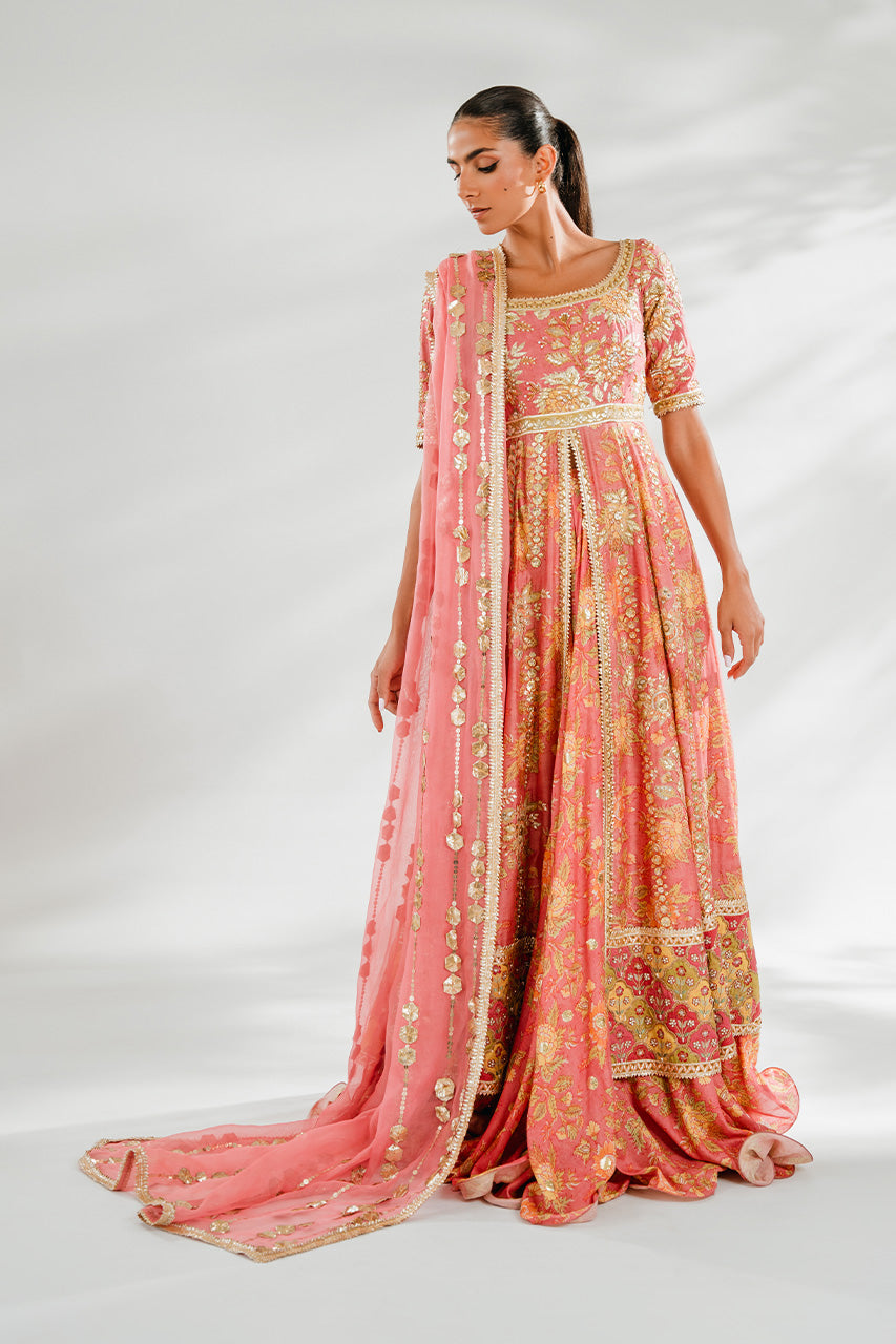 Blush Pink Embroidered Khaddi Silk Pishwas (3-Piece) - Image 1