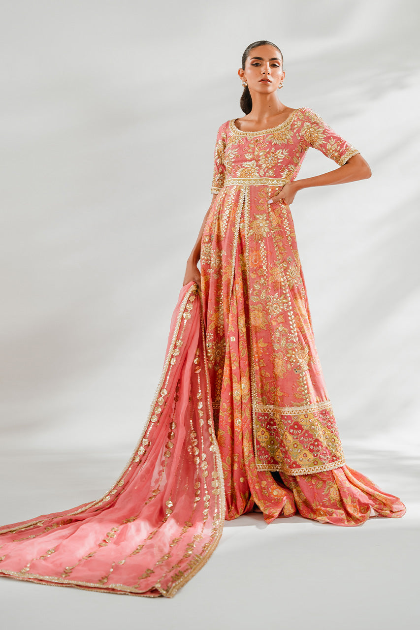 Blush Pink Embroidered Khaddi Silk Pishwas (3-Piece) - Image 4