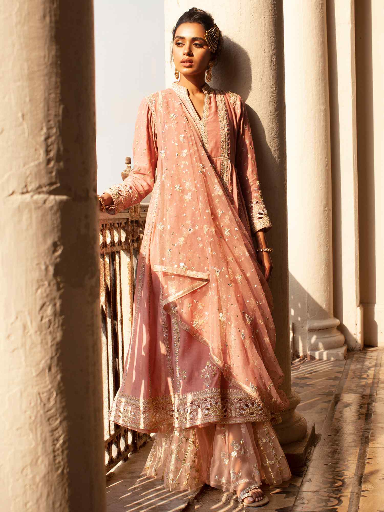Blush Embroidered Kora Cotton Pishwas (3-Piece) - Image 1