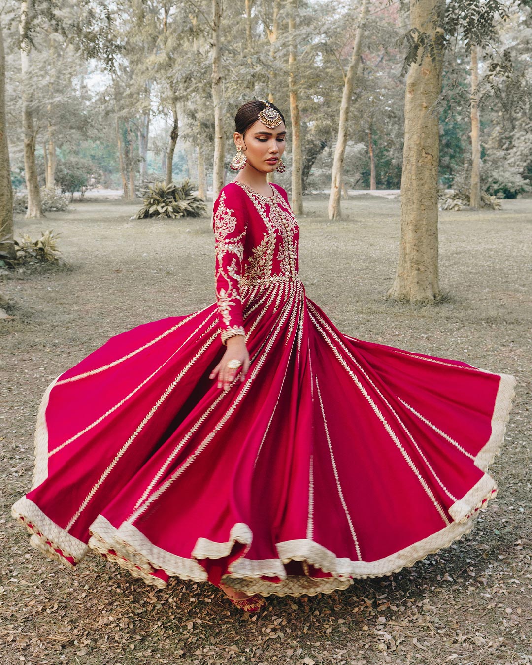 Deep Pink Embroidered Korean Raw Silk Pishwas (3-Piece) - Image 5