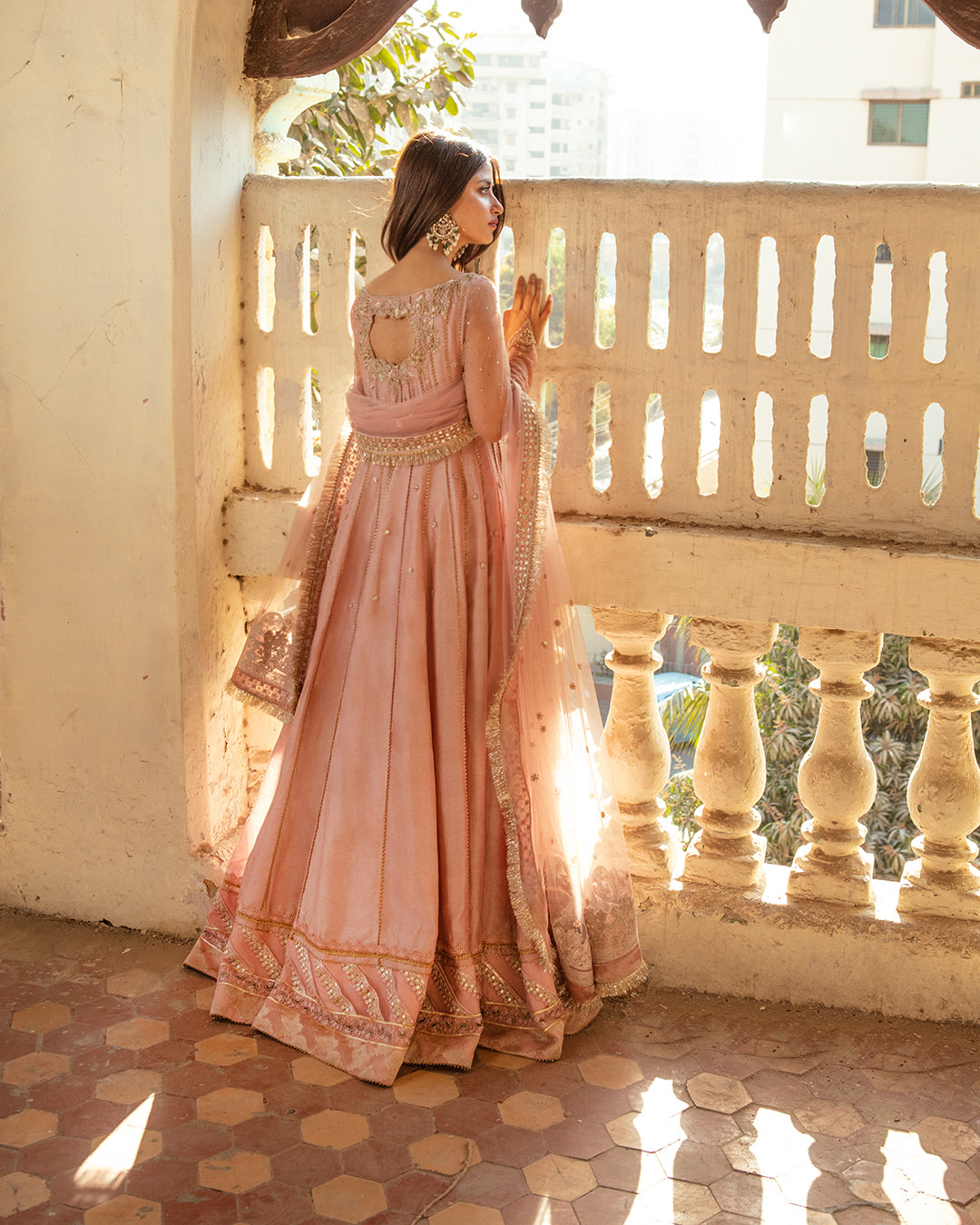 Pakistani Blush Pink Hand-Embellished Silk Pishwas (3-Piece) - Image 9