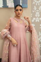 Tea Pink Embroidered Korean Raw Silk Pishwas (3-Piece) - Image 4