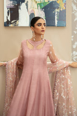 Tea Pink Embroidered Korean Raw Silk Pishwas (3-Piece) - Image 5