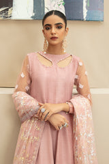 Tea Pink Embroidered Korean Raw Silk Pishwas (3-Piece) - Image 6