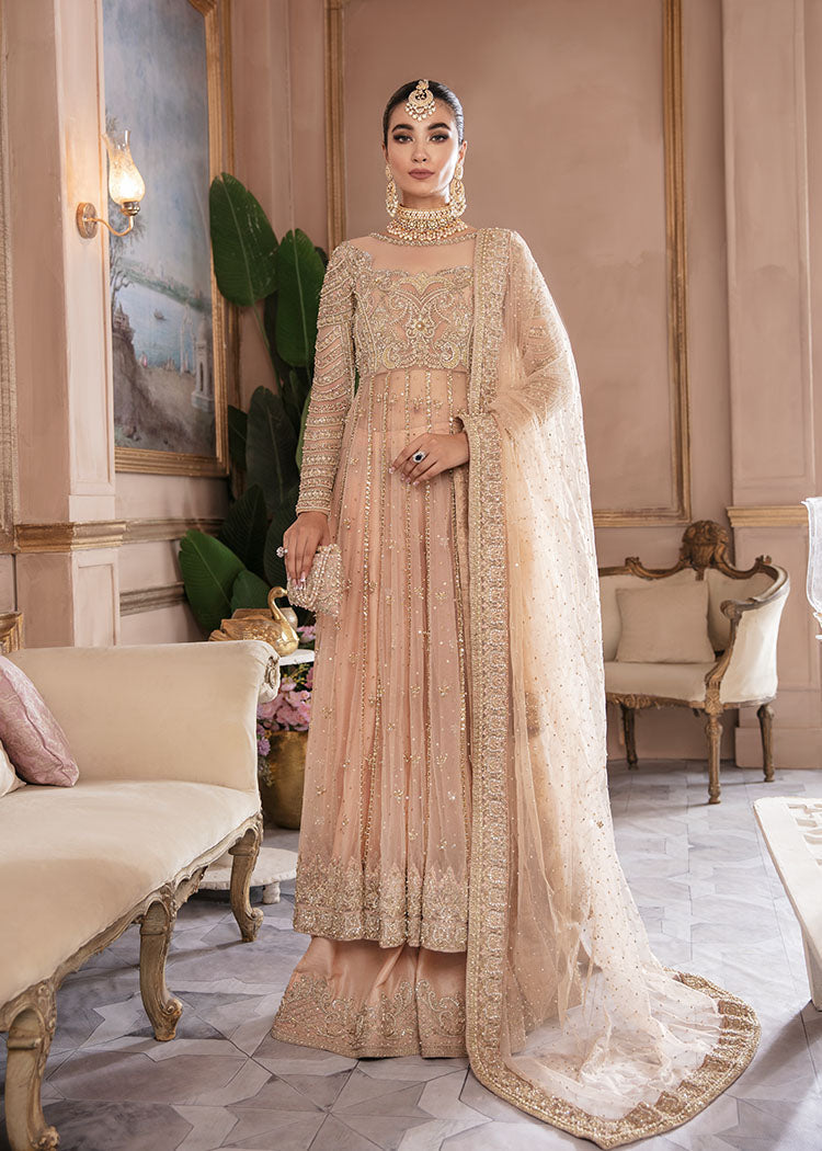 Peach Embellished Net Pishwas Dress (3-Piece) - Image 2