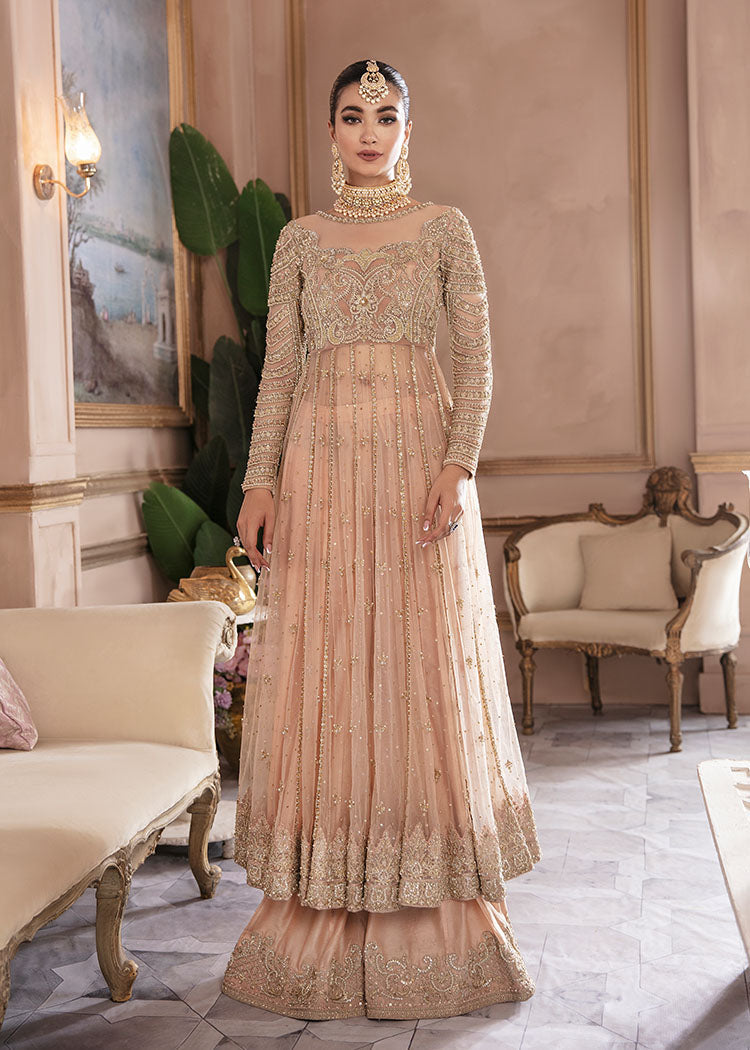 Peach Embellished Net Pishwas Dress (3-Piece) - Image 6