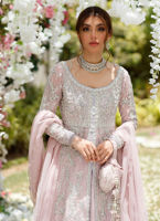 Pakistani Mauve Hand-Embellished Net Pishwas Dress (2-Piece) - Image 3