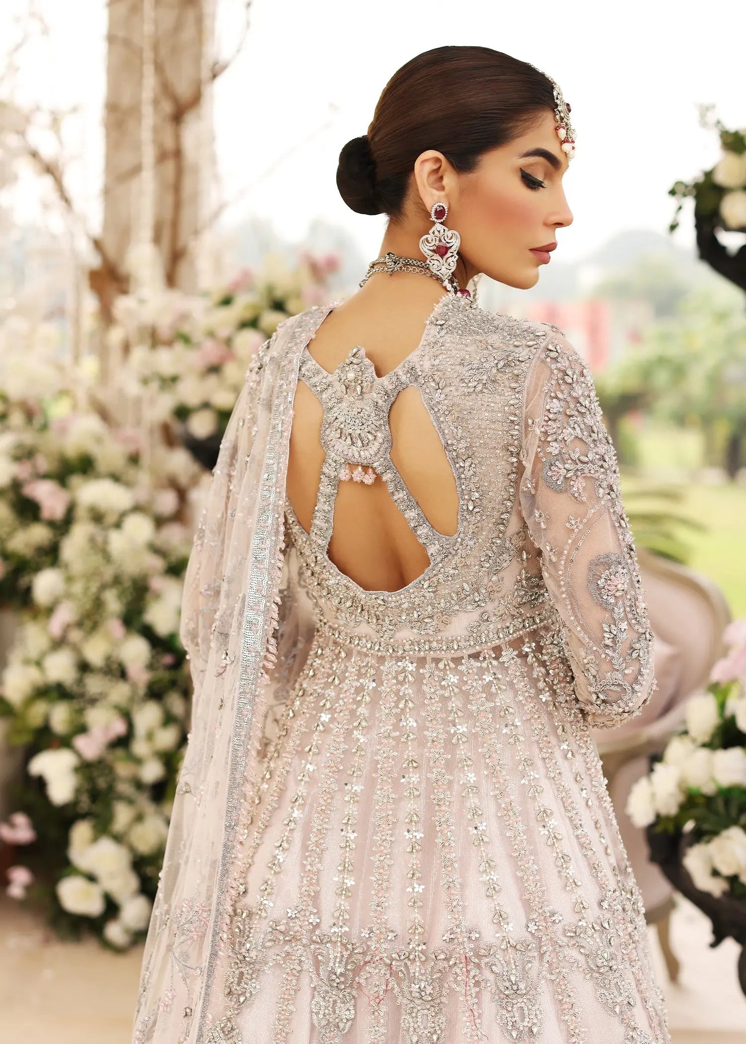 Powder Pink Embellished Net Pishwas Dress (3-Piece) - Image 9