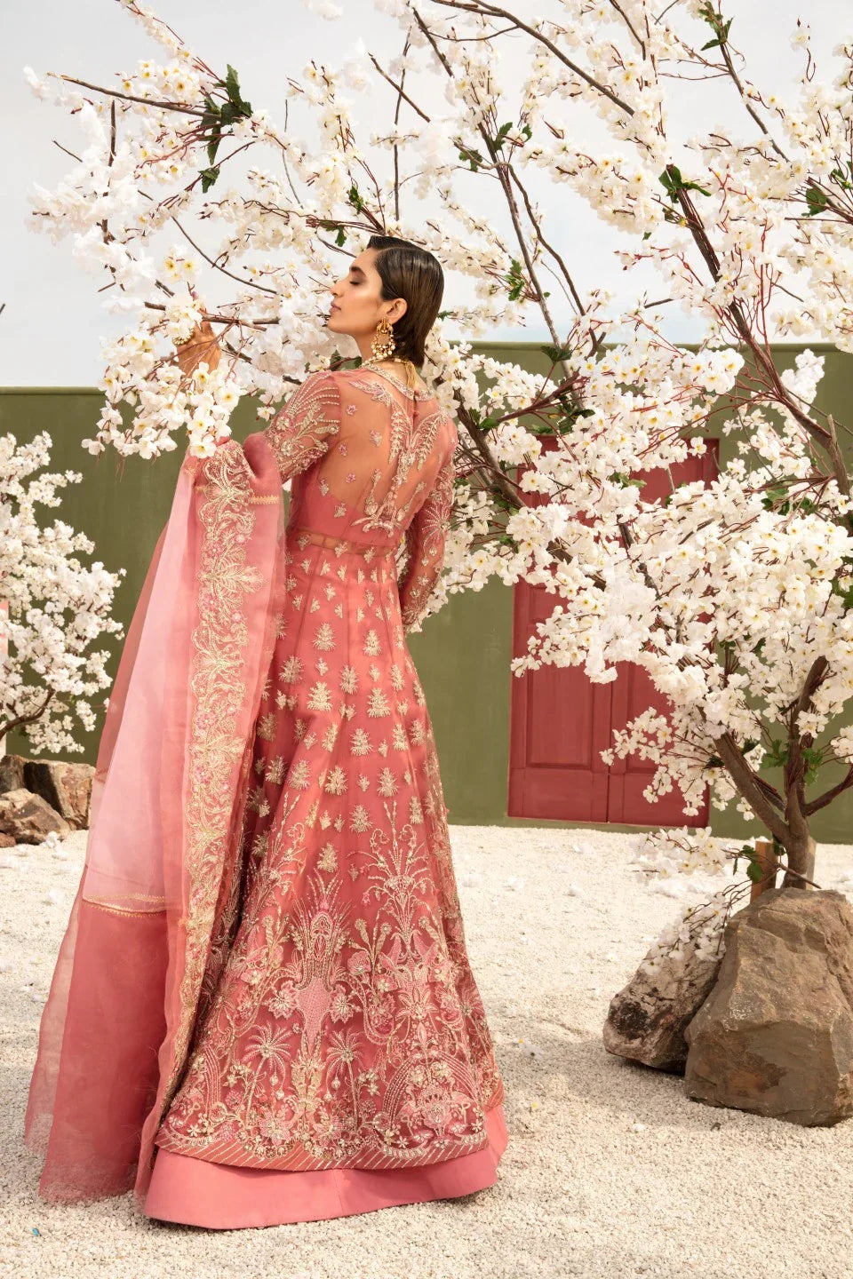 Radiant Pink Embroidered Net Pishwas Dress (3-Piece) - Image 2