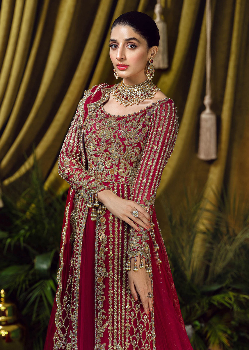 Ruby Pink Embroidered Net Pishwas Dress (2-Piece) - Image 1