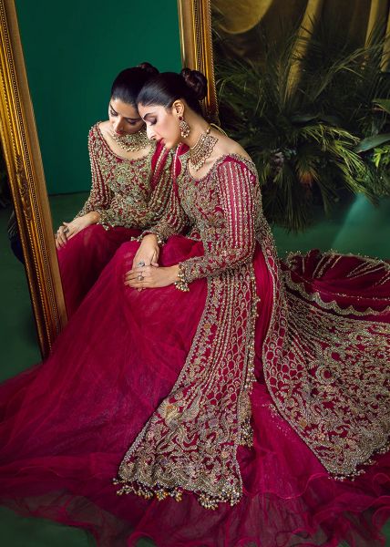 Ruby Pink Embroidered Net Pishwas Dress (2-Piece) - Image 5