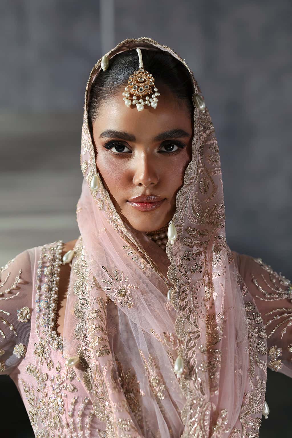 Pakistani Powder Pink Hand-Embellished Net Pishwas (3-Piece) - Image 10