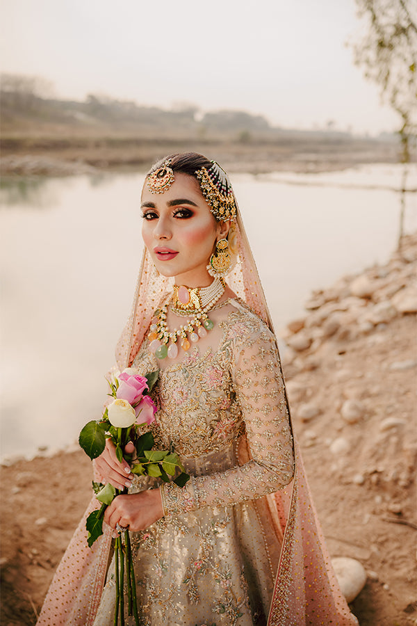 Pastel Pink Embellished Net Pishwas Dress (3-Piece) - Image 10