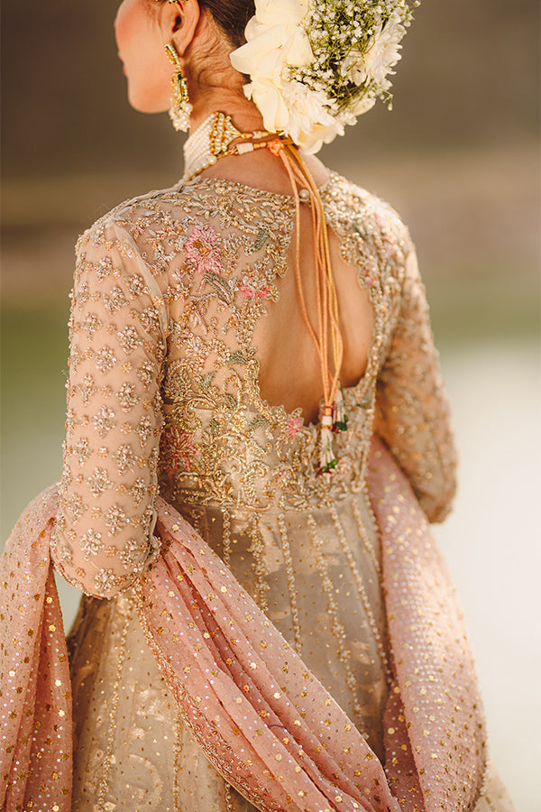 Pastel Pink Embellished Net Pishwas Dress (3-Piece) - Image 3