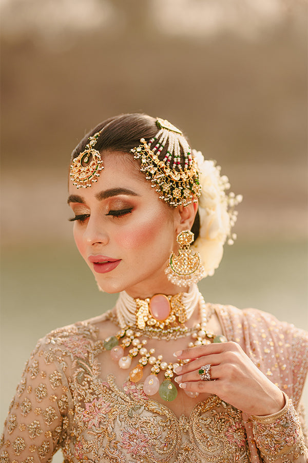 Pastel Pink Embellished Net Pishwas Dress (3-Piece) - Image 4