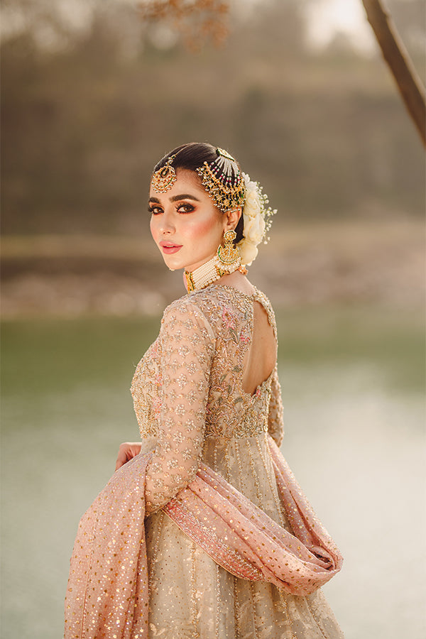 Pastel Pink Embellished Net Pishwas Dress (3-Piece) - Image 5