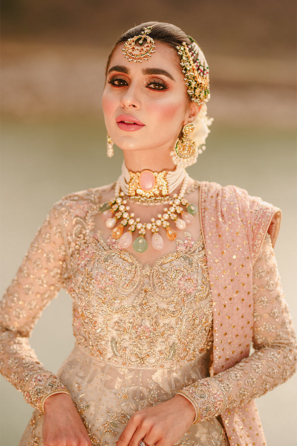 Pastel Pink Embellished Net Pishwas Dress (3-Piece) - Image 6