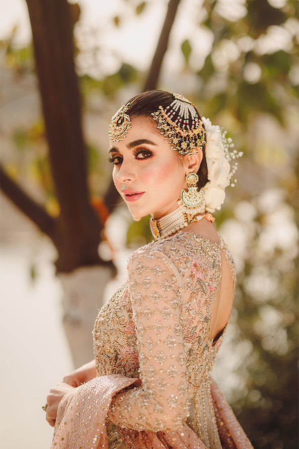 Pastel Pink Embellished Net Pishwas Dress (3-Piece) - Image 7