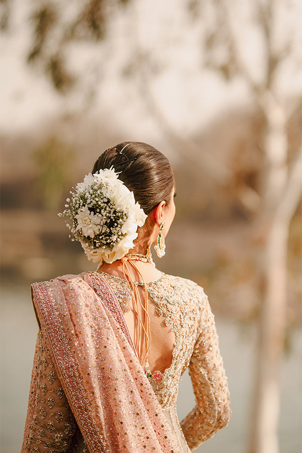 Pastel Pink Embellished Net Pishwas Dress (3-Piece) - Image 9