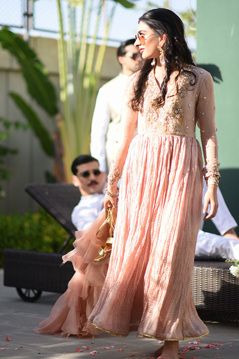 Chai Pink Handworked Net Pishwas Dress (2-Piece) - Image 2