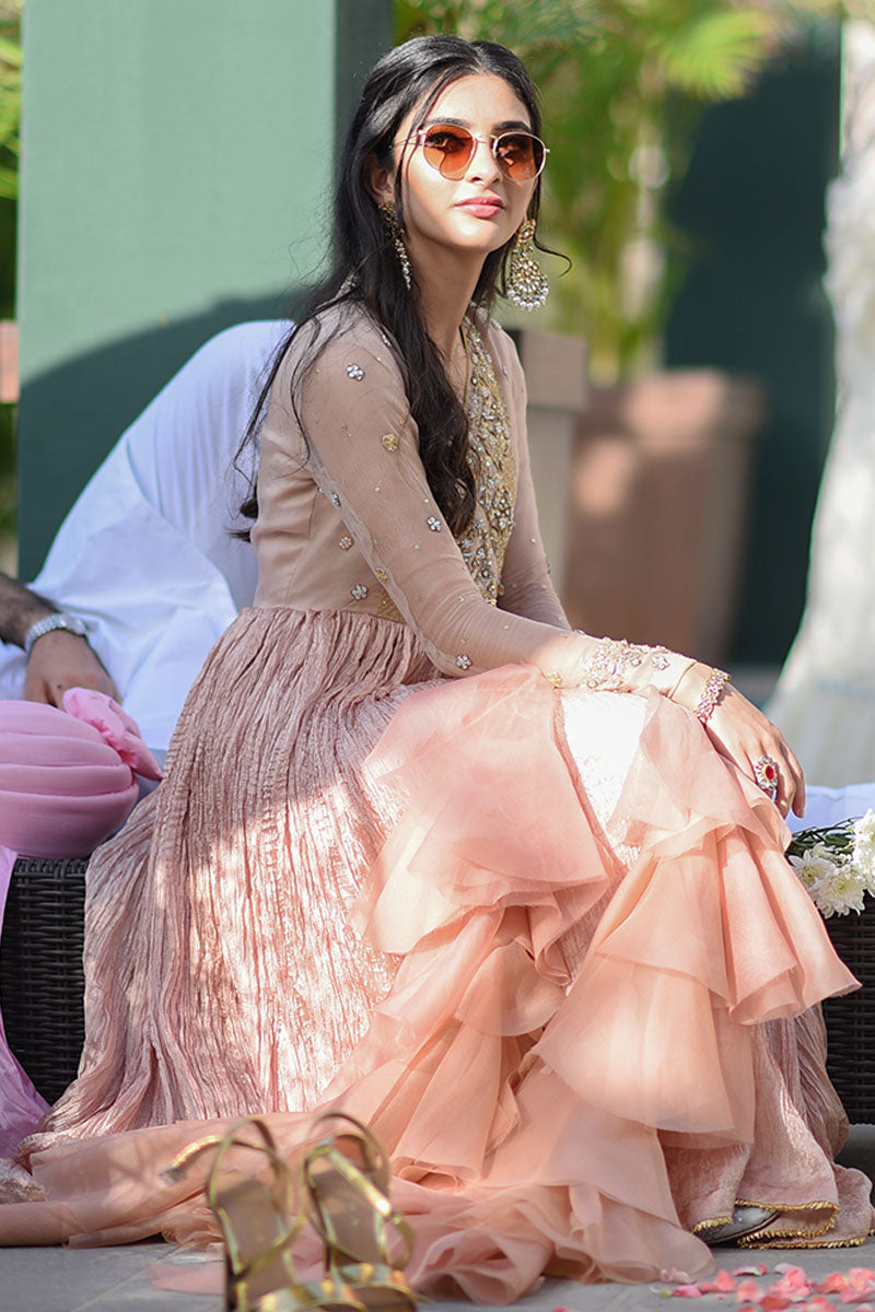 Chai Pink Handworked Net Pishwas Dress (2-Piece) - Image 3
