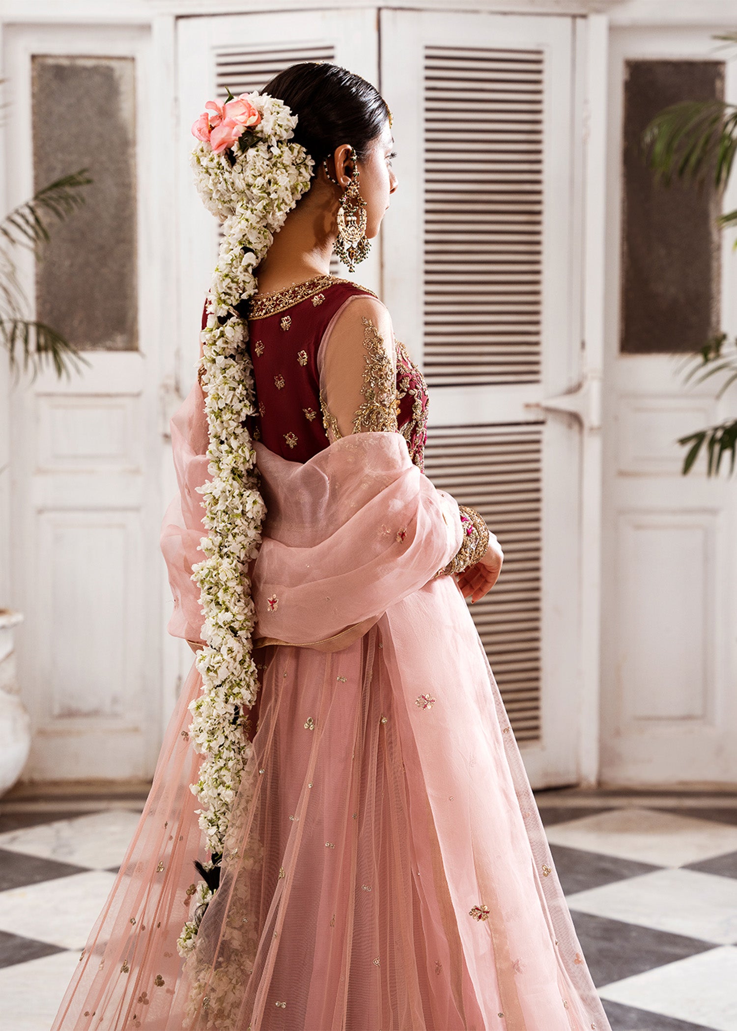 Blush Pink Hand Embroidered Net Pishwas (3-Piece) - Image 2