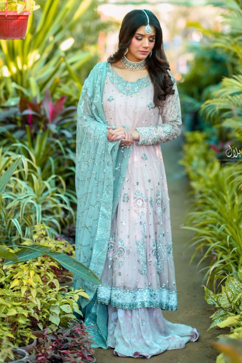 Tea Rose Pink Kamdani Net Pishwas (3-Piece) - Image 4