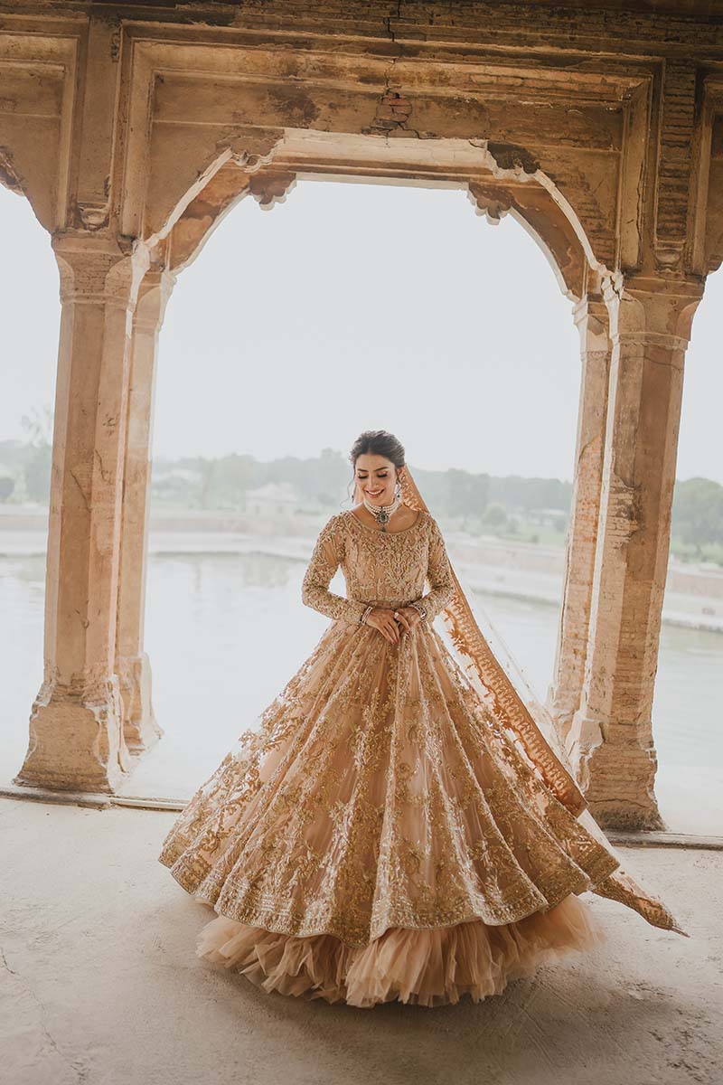 Peach Embroidered Net Pishwas Dress (3-Piece) - Image 3