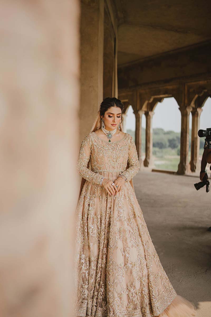 Peach Embroidered Net Pishwas Dress (3-Piece) - Image 8