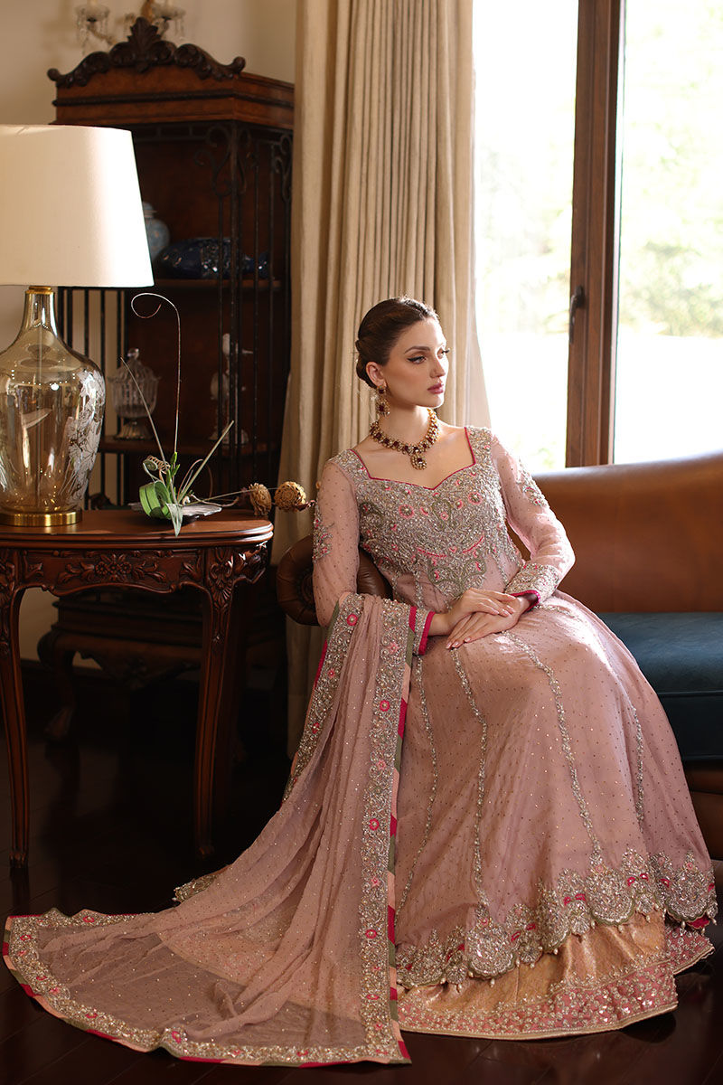 Lilac Pink Mukaish Kaamdani Net Pishwas (3-Piece) - Image 2
