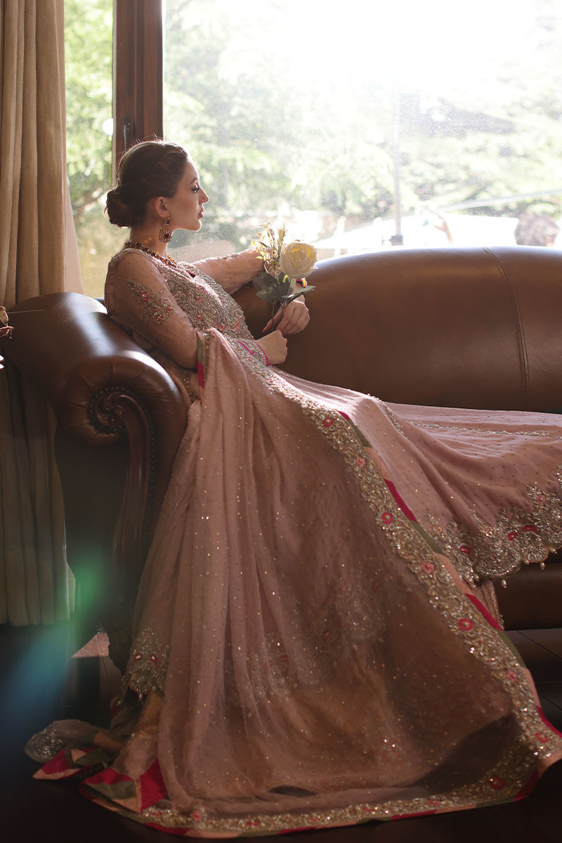 Lilac Pink Mukaish Kaamdani Net Pishwas (3-Piece) - Image 7