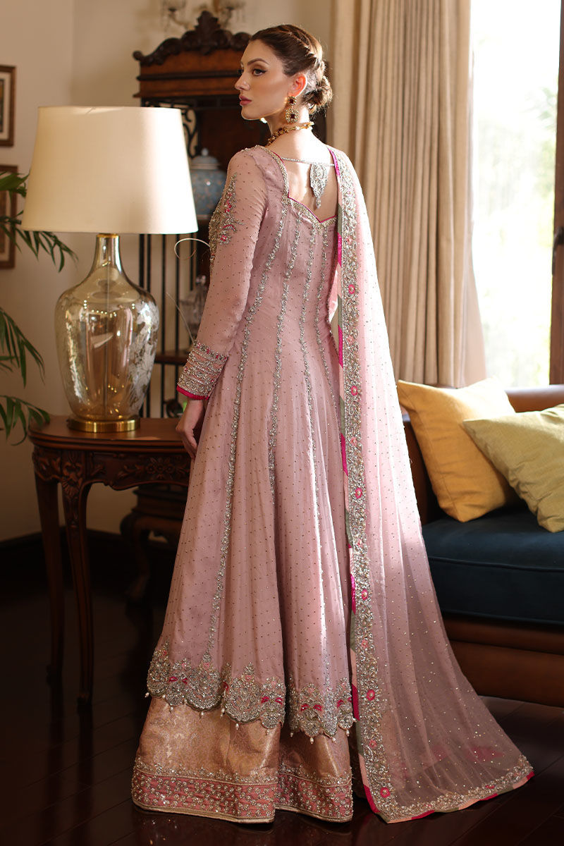 Lilac Pink Mukaish Kaamdani Net Pishwas (3-Piece) - Image 8