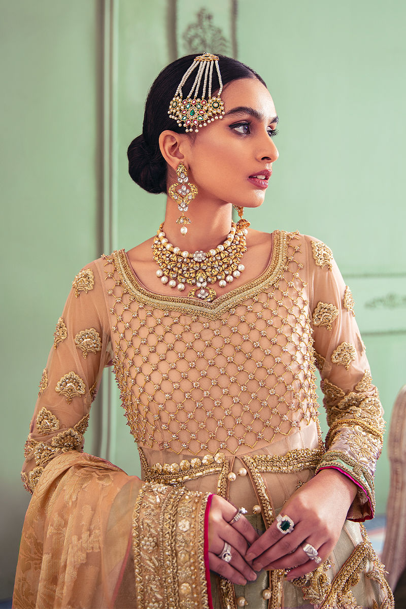 Coral Embroidered Net Pishwas Dress (3-Piece) - Image 3