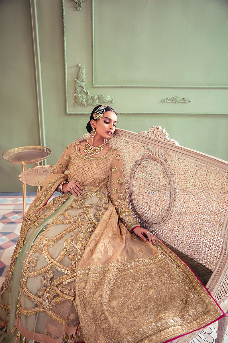 Coral Embroidered Net Pishwas Dress (3-Piece) - Image 4