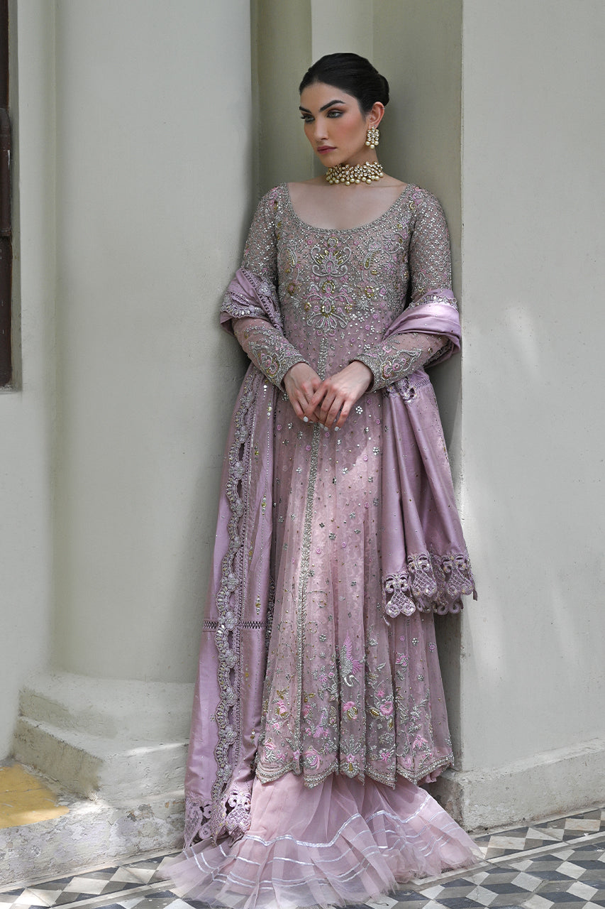 Blush Pink Zardozi Net & Organza Pishwas (3-Piece) - Image 3