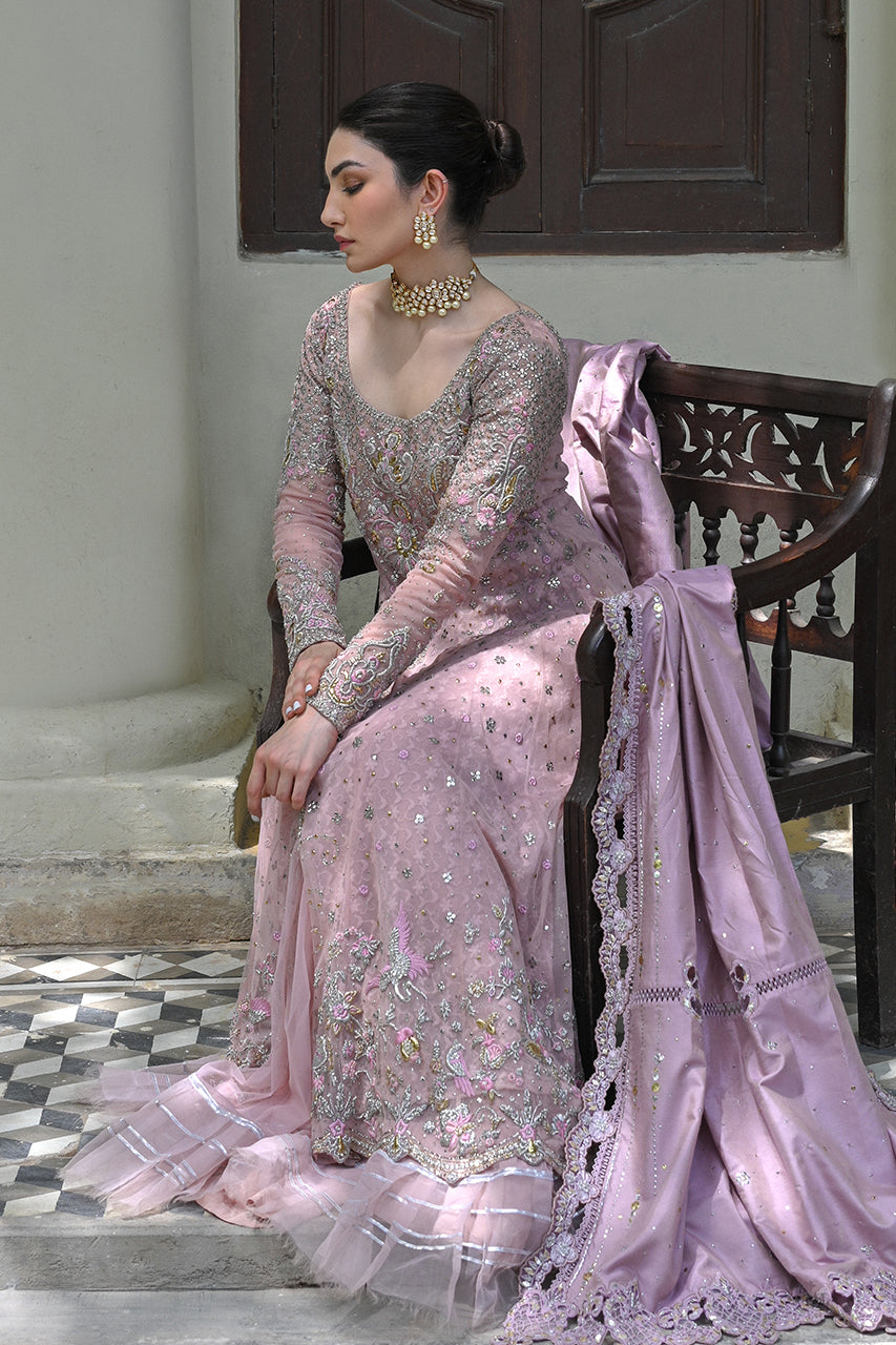 Blush Pink Zardozi Net & Organza Pishwas (3-Piece) - Image 7