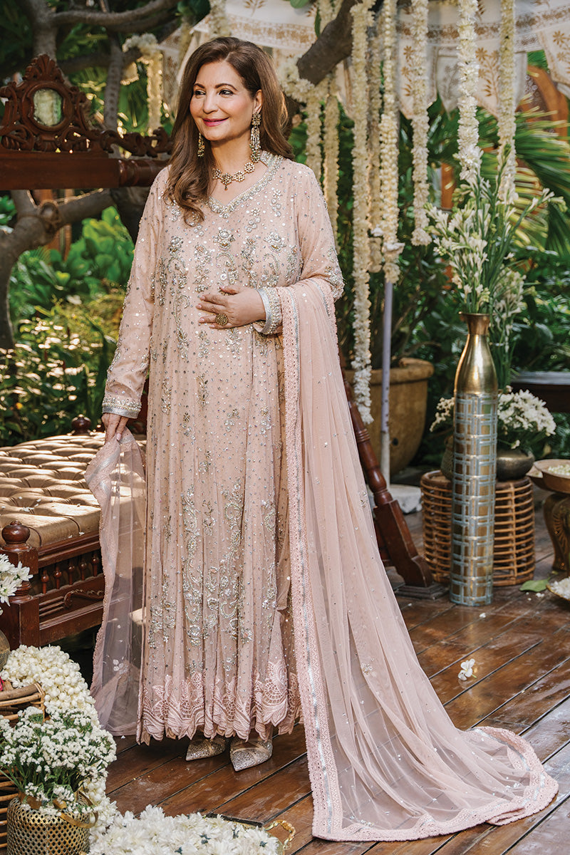 Nude Pink Hand-Embellished Net & Silk Pishwas (3-Piece) - Image 1