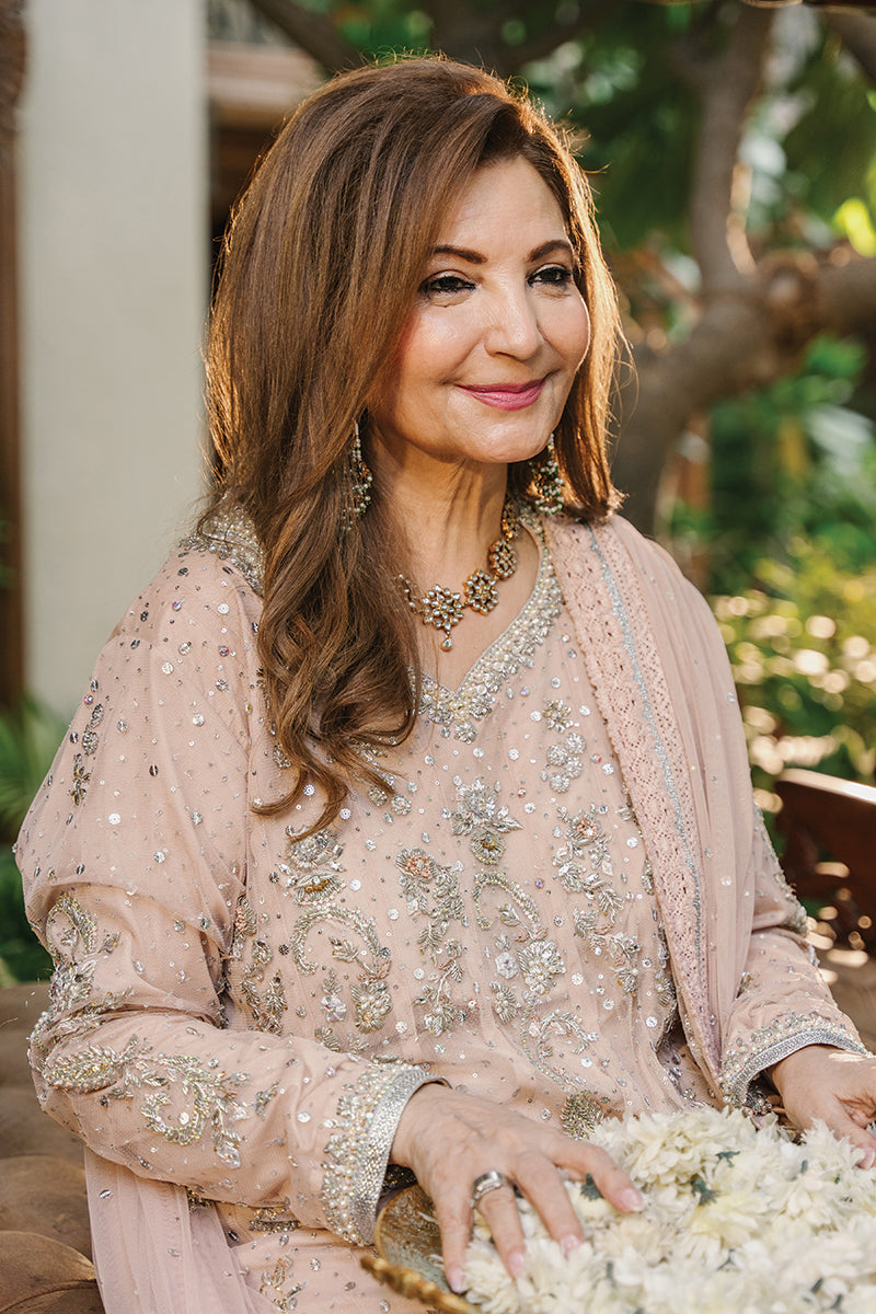 Nude Pink Hand-Embellished Net & Silk Pishwas (3-Piece) - Image 2