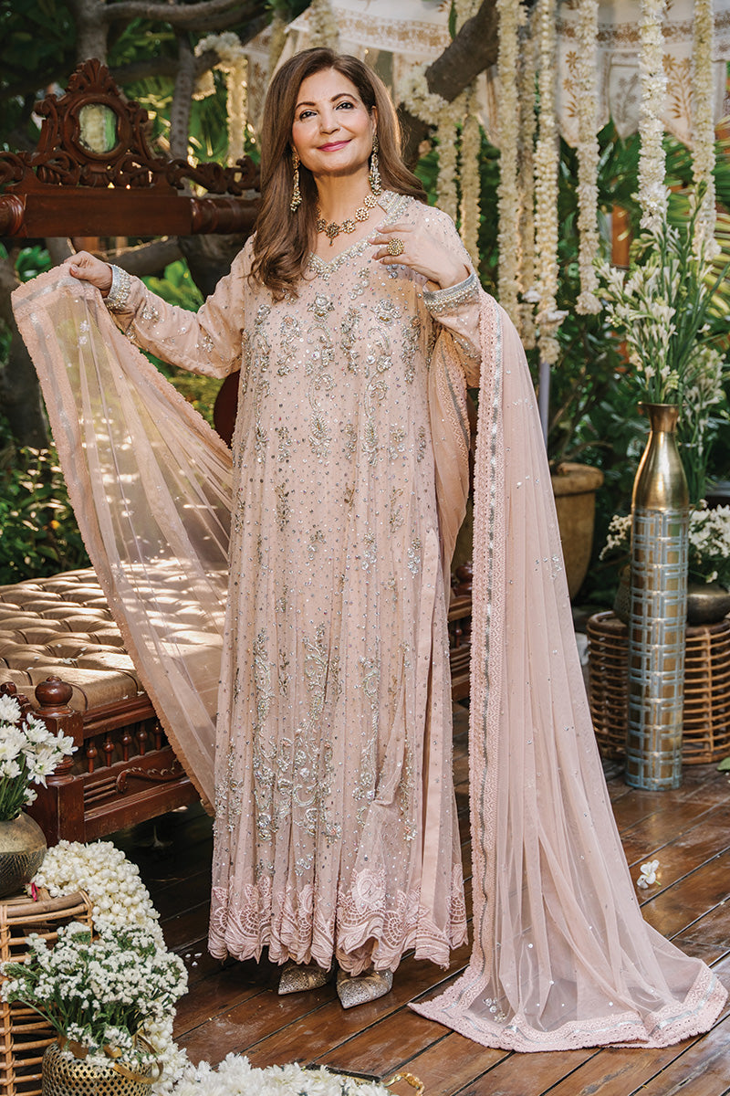 Nude Pink Hand-Embellished Net & Silk Pishwas (3-Piece) - Image 5